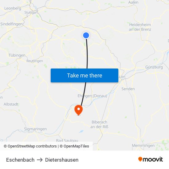 Eschenbach to Dietershausen map