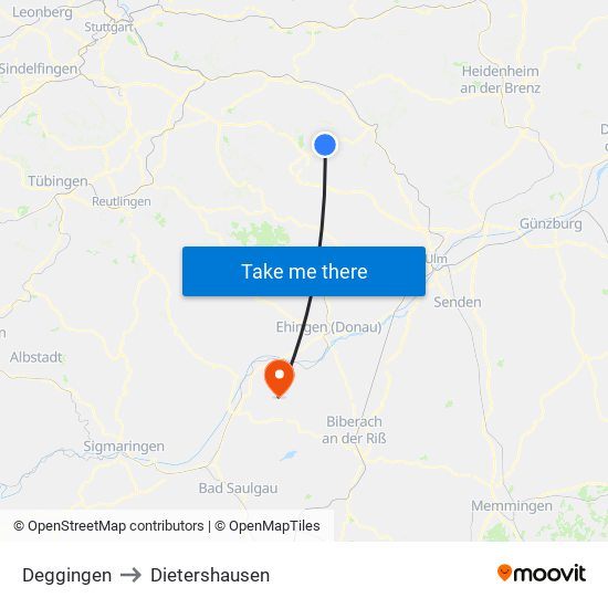Deggingen to Dietershausen map