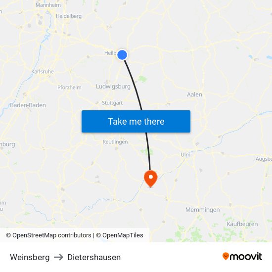 Weinsberg to Dietershausen map