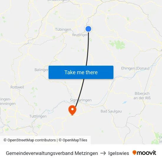 Gemeindeverwaltungsverband Metzingen to Igelswies map