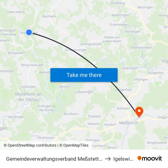 Gemeindeverwaltungsverband Meßstetten to Igelswies map