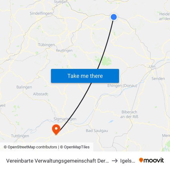 Vereinbarte Verwaltungsgemeinschaft Der Stadt Göppingen to Igelswies map
