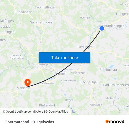 Obermarchtal to Igelswies map