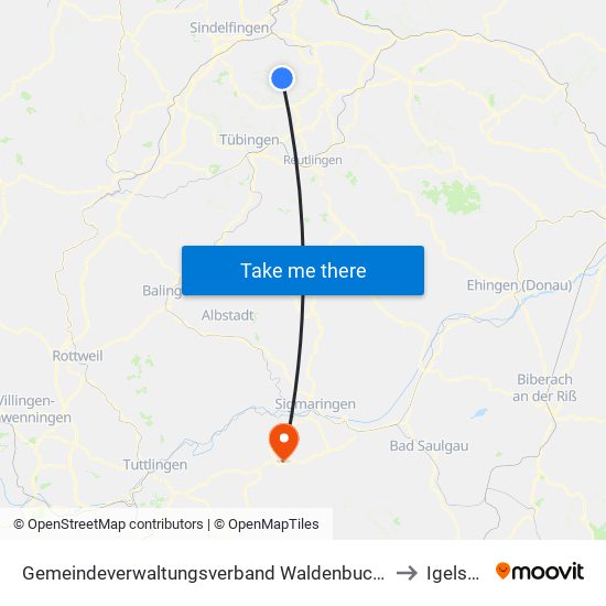 Gemeindeverwaltungsverband Waldenbuch/Steinenbronn to Igelswies map