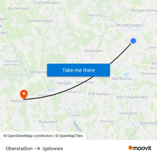 Oberstadion to Igelswies map