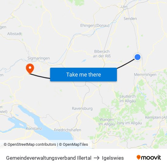 Gemeindeverwaltungsverband Illertal to Igelswies map