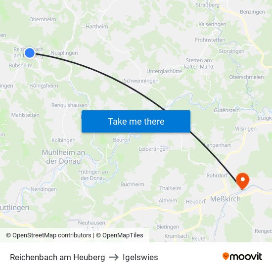 Reichenbach am Heuberg to Igelswies map