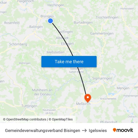 Gemeindeverwaltungsverband Bisingen to Igelswies map