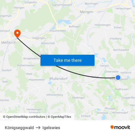 Königseggwald to Igelswies map