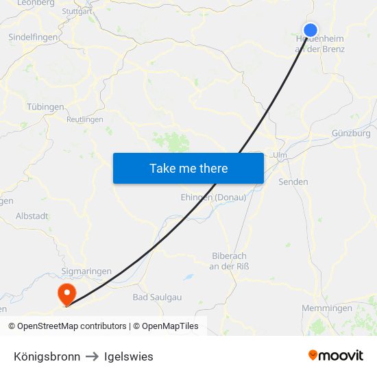 Königsbronn to Igelswies map