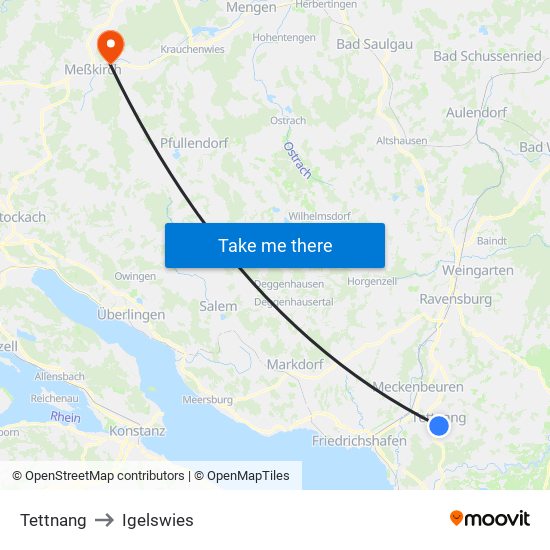 Tettnang to Igelswies map