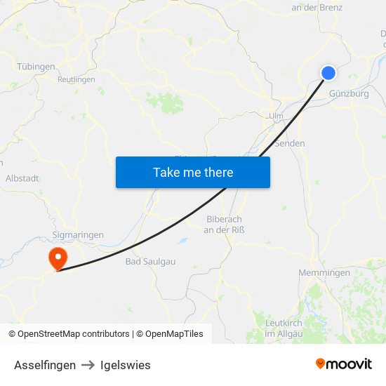 Asselfingen to Igelswies map