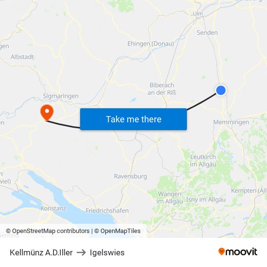 Kellmünz A.D.Iller to Igelswies map