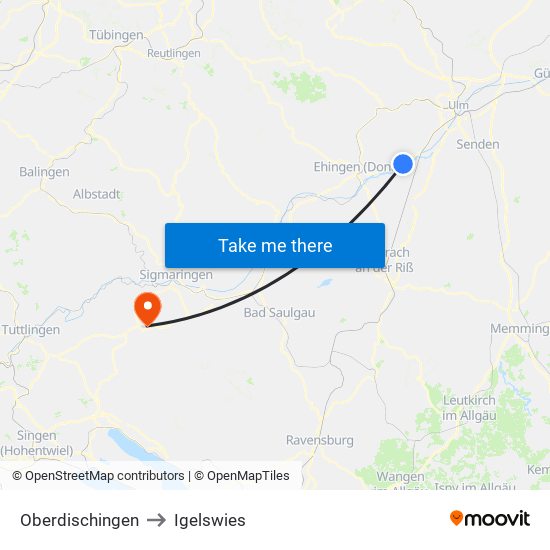 Oberdischingen to Igelswies map