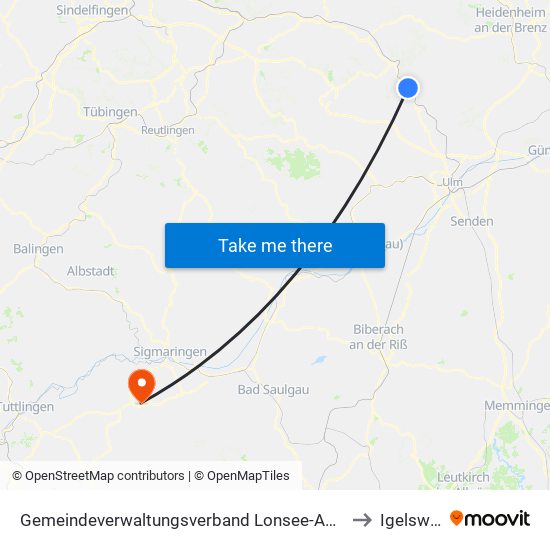 Gemeindeverwaltungsverband Lonsee-Amstetten to Igelswies map