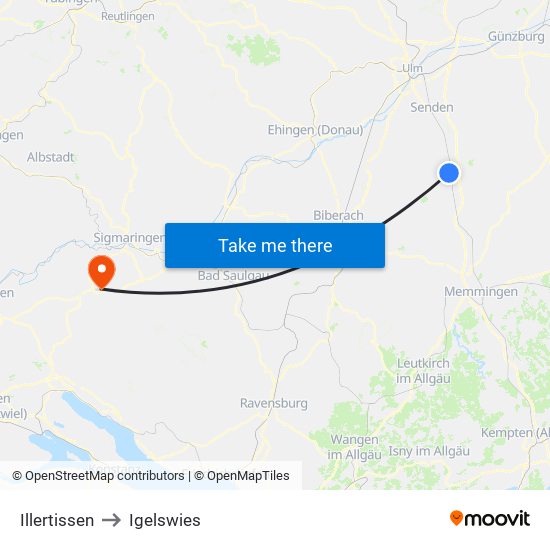 Illertissen to Igelswies map