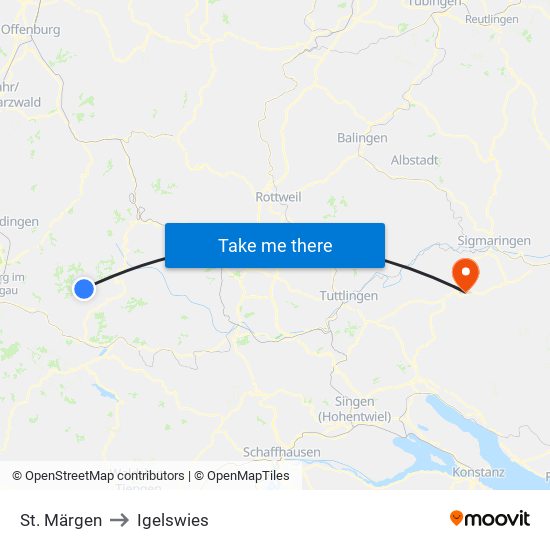St. Märgen to Igelswies map