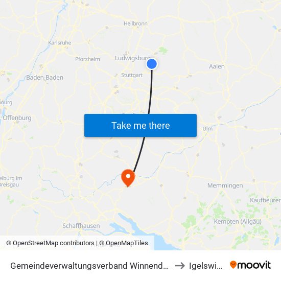 Gemeindeverwaltungsverband Winnenden to Igelswies map