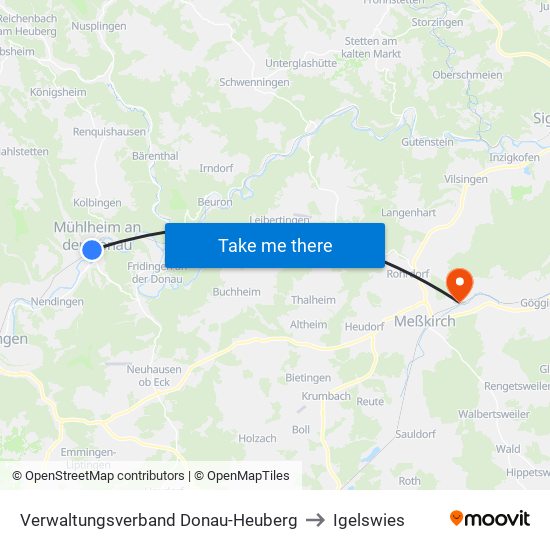 Verwaltungsverband Donau-Heuberg to Igelswies map
