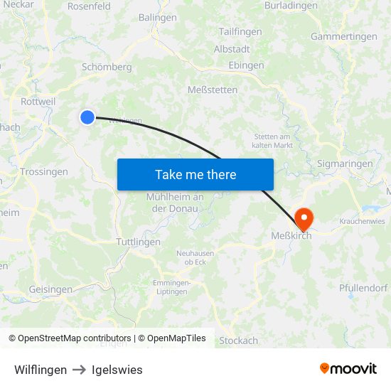 Wilflingen to Igelswies map