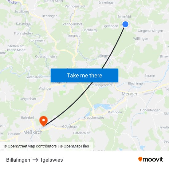 Billafingen to Igelswies map