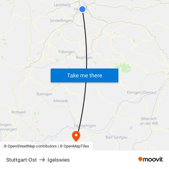 Stuttgart-Ost to Igelswies map