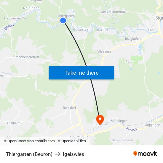 Thiergarten (Beuron) to Igelswies map