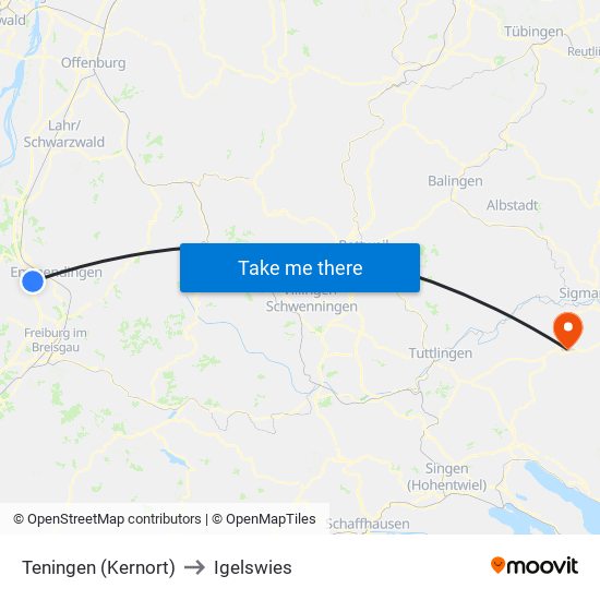 Teningen (Kernort) to Igelswies map