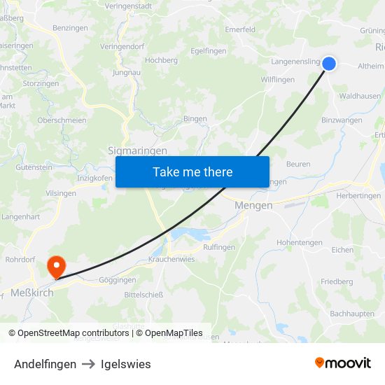 Andelfingen to Igelswies map