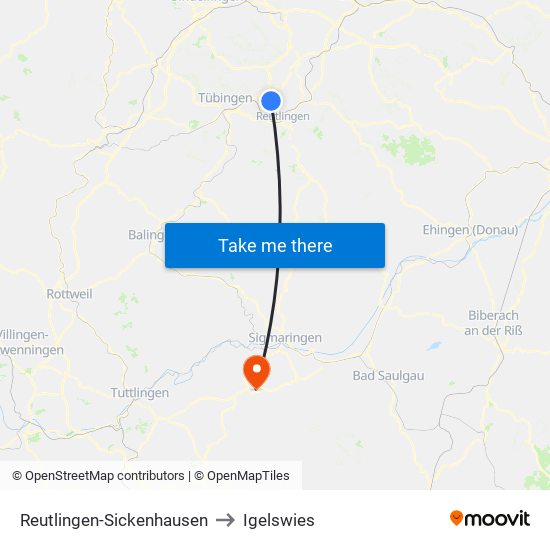 Reutlingen-Sickenhausen to Igelswies map