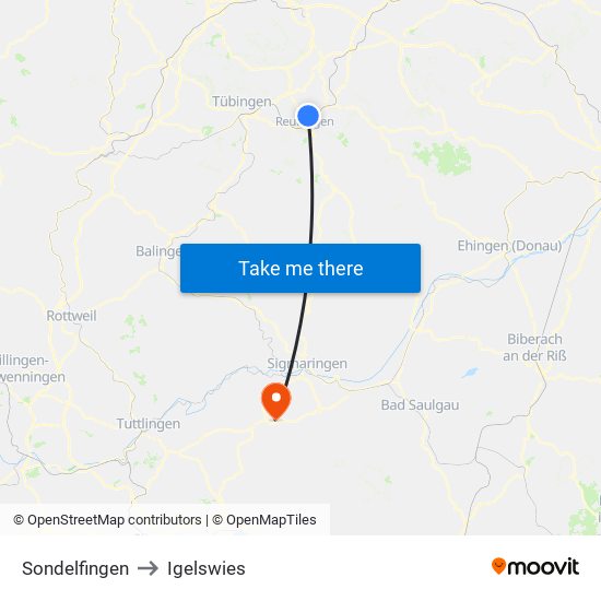 Sondelfingen to Igelswies map