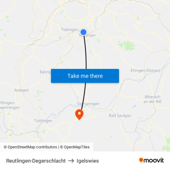 Reutlingen-Degerschlacht to Igelswies map