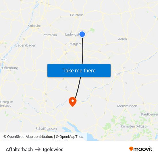 Affalterbach to Igelswies map