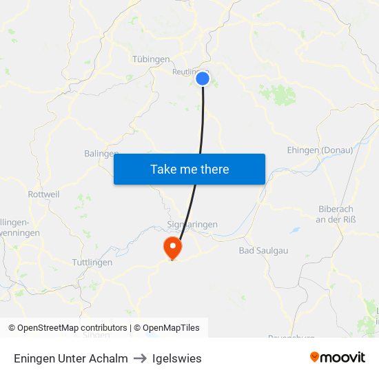 Eningen Unter Achalm to Igelswies map