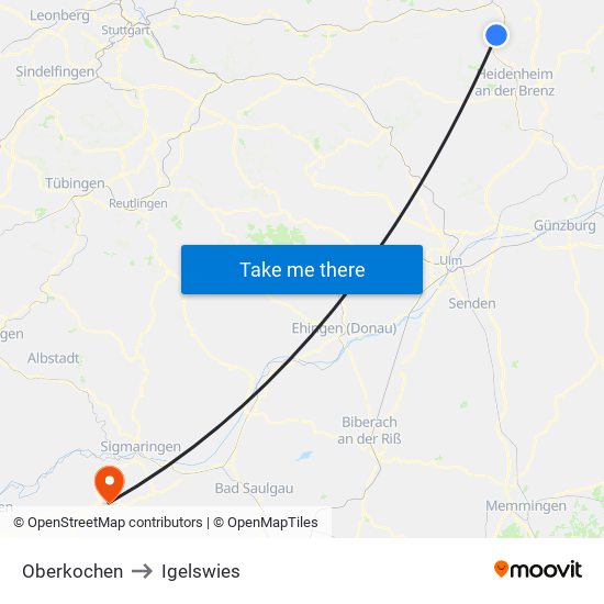 Oberkochen to Igelswies map