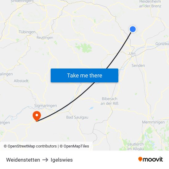 Weidenstetten to Igelswies map