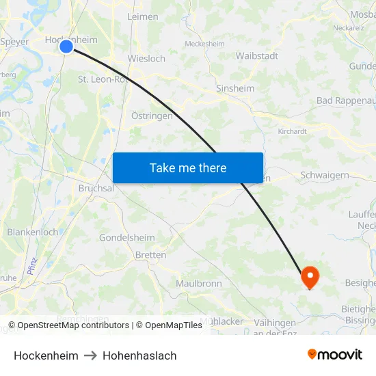 Hockenheim to Hohenhaslach map