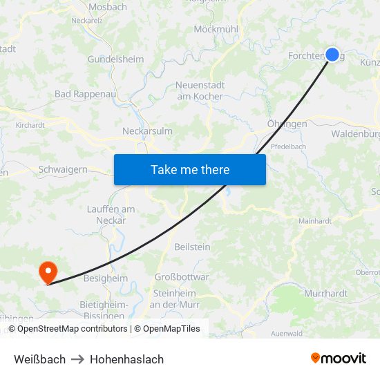 Weißbach to Hohenhaslach map