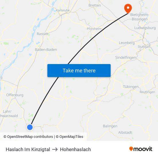 Haslach Im Kinzigtal to Hohenhaslach map