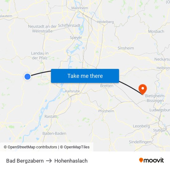 Bad Bergzabern to Hohenhaslach map