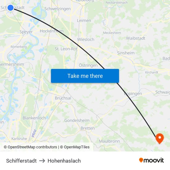 Schifferstadt to Hohenhaslach map