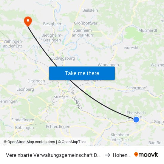 Vereinbarte Verwaltungsgemeinschaft Der Stadt Ebersbach An Der Fils to Hohenhaslach map