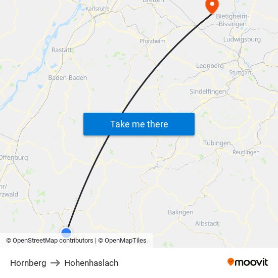 Hornberg to Hohenhaslach map