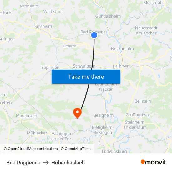 Bad Rappenau to Hohenhaslach map
