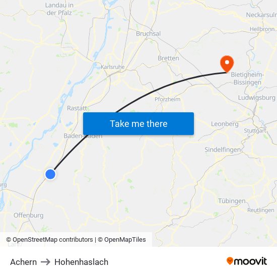 Achern to Hohenhaslach map