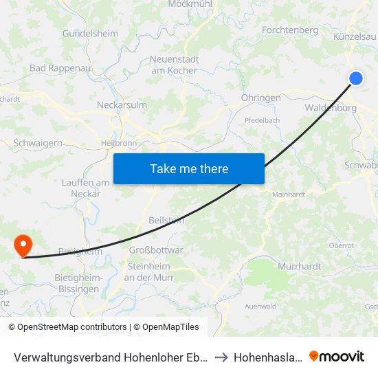Verwaltungsverband Hohenloher Ebene to Hohenhaslach map