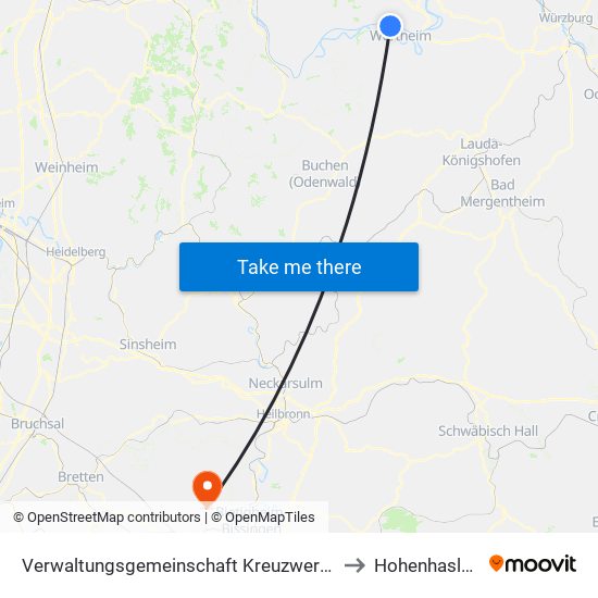 Verwaltungsgemeinschaft Kreuzwertheim to Hohenhaslach map