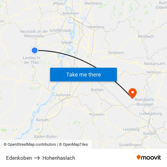 Edenkoben to Hohenhaslach map
