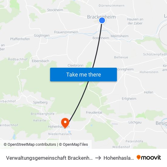 Verwaltungsgemeinschaft Brackenheim to Hohenhaslach map