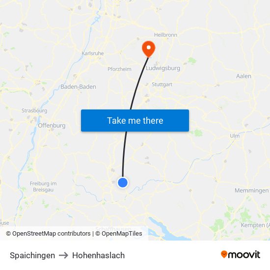 Spaichingen to Hohenhaslach map